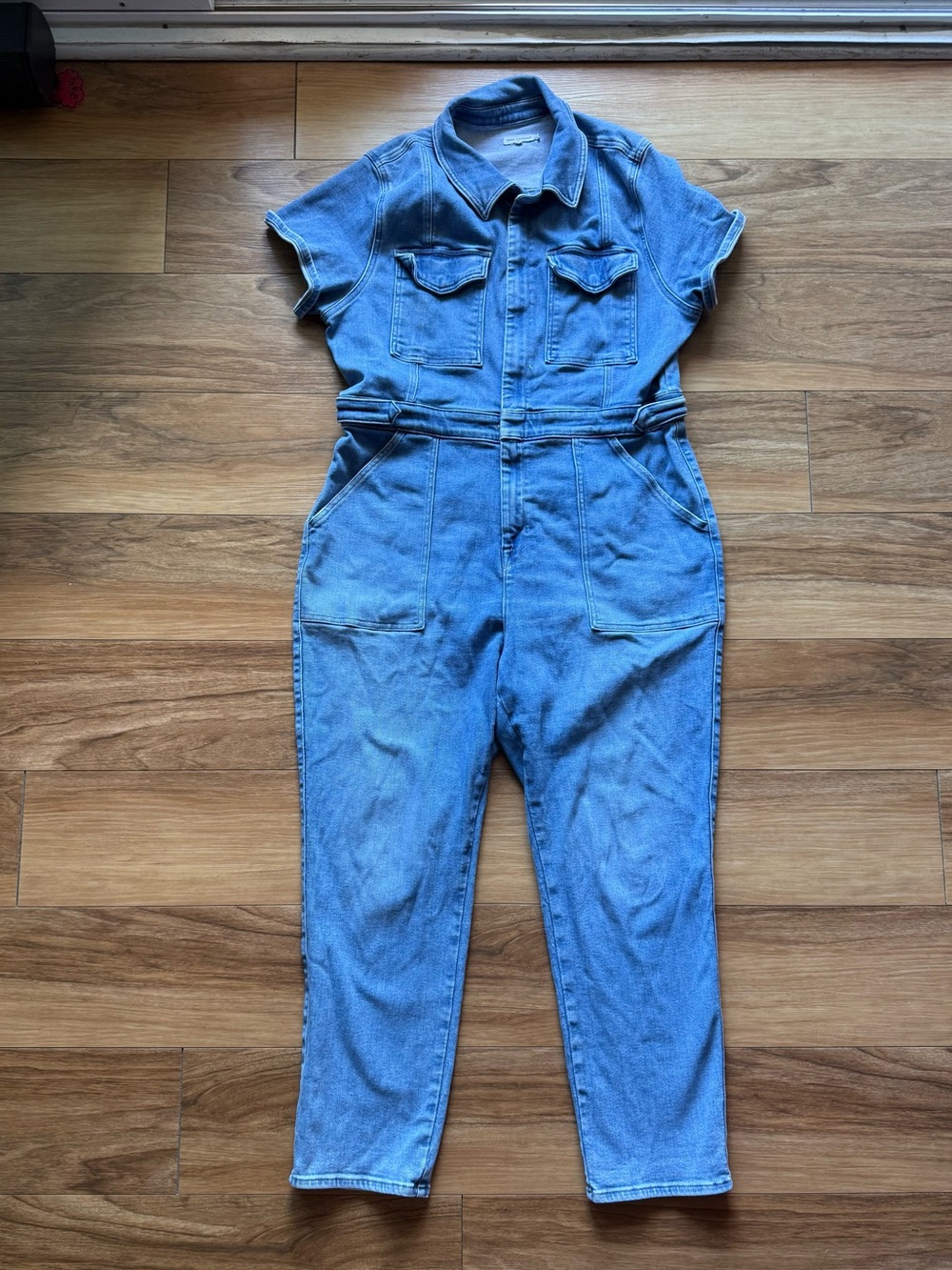 Good American Fit For Success Denim Utility Jumpsuit Blue Boiler Suit Size 6